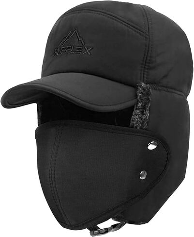 3-in-1 Winter Trapper Hat for Men with Removable Face Mask - Russian Ushanka Style Ski Hunting Hat - Windproof Ear Flap Cap for Cold Weather - Black in Saudi Arabia