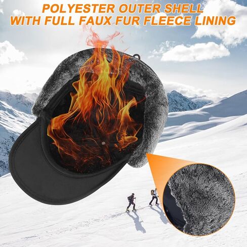 3-in-1 Winter Trapper Hat for Men with Removable Face Mask - Russian Ushanka Style Ski Hunting Hat - Windproof Ear Flap Cap for Cold Weather - Black in Saudi Arabia