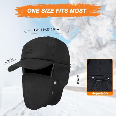 3-in-1 Winter Trapper Hat for Men with Removable Face Mask - Russian Ushanka Style Ski Hunting Hat - Windproof Ear Flap Cap for Cold Weather - Black in Saudi Arabia
