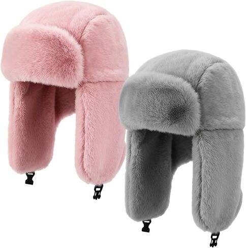 Geyoga 2 Pack Plush Ushanka Hat Unisex Foldable Earflap Trapper Hats for Winter Warmth, Skiing, Travel and Outdoor Activities in Saudi Arabia