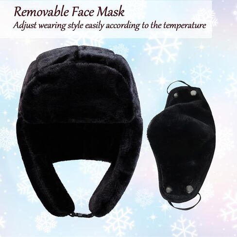 Winter Fur Hat with Removable Face Mask Fuzzy Russian Ushaka Furry Trapper Hat with Ear Flaps for Women Men Skiing Hiking in Saudi Arabia