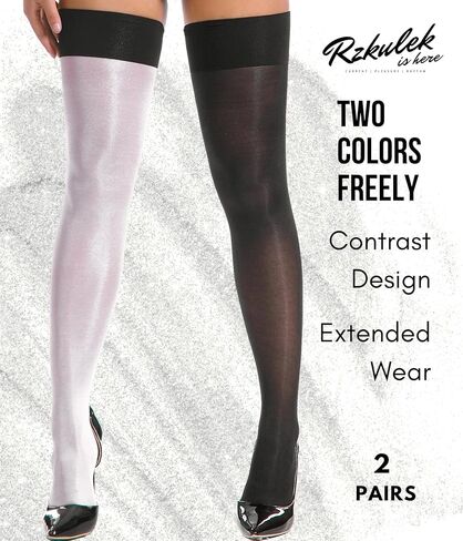 2 Pairs Oily Shiny Thigh High Stockings Sheer Antiskid Pantyhose Shiny Stay Up Silk Stockings for Dating in Saudi Arabia