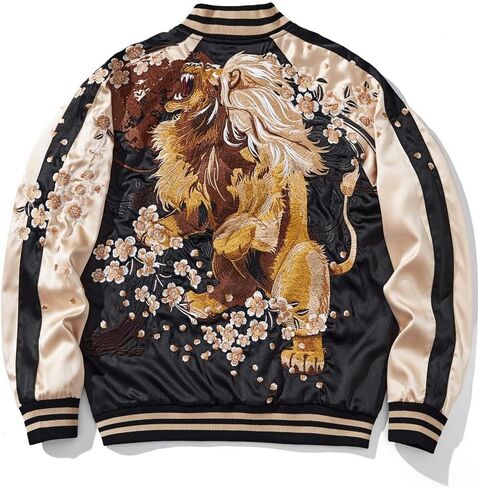 Lion Embroidered Bomber Jacket Japanese Satin Retro Streetwear Spring Fall Windbreaker Coat for Men Women in Kuwait