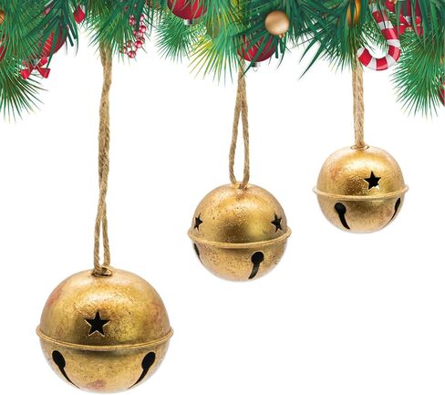أجراس جلجل عيد الميلاد أجراس نحاسية ذهبية عتيقة مع حبل الجوت لديكور عيد الميلاد الريفي، أكاليل أكاليل الحدائق والأشجار والأبواب والنوافذ وغرف المعيشة وديكور المنزل الريفي in Saudi Arabia