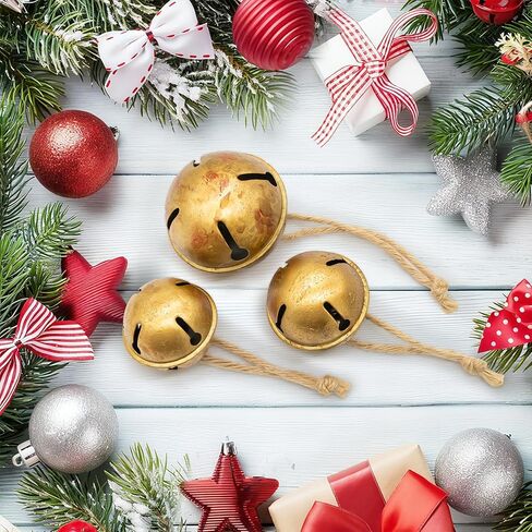 أجراس جلجل عيد الميلاد أجراس نحاسية ذهبية عتيقة مع حبل الجوت لديكور عيد الميلاد الريفي، أكاليل أكاليل الحدائق والأشجار والأبواب والنوافذ وغرف المعيشة وديكور المنزل الريفي in Saudi Arabia