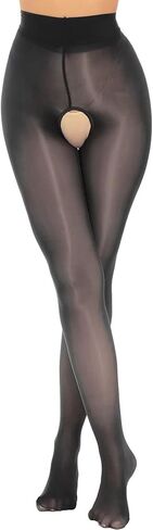 Women's Glossy Hollow Out Footed Tights Oily Shiny Pantyhose Sheer High Waist Stockings in Kuwait