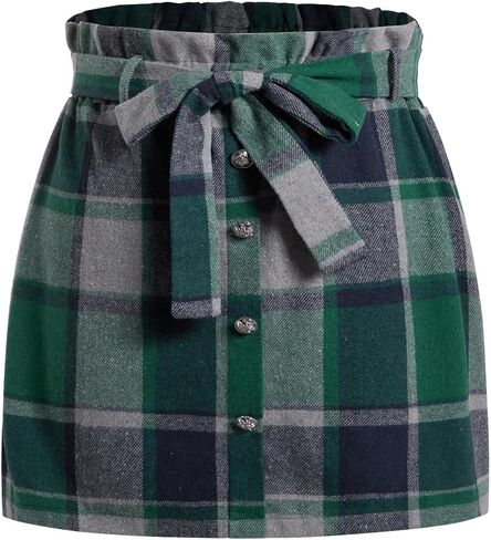 SweatyRocks Women's Plus Size Mini Plaid Skirt Elastic Waist Flannel Going Out Bow Skirts in Kuwait