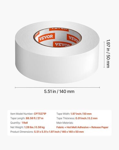 VEVOR Double Sided Carpet Tape, 2 Inch x 30 Yards, Strong Adhesive and Residue-Free, Heavy-Duty Sticker Rug Tape Grippers for Area Rugs, Carpets, Laminate, Tile, Concrete, and Hardwood Floors in Saudi Arabia