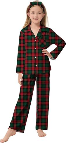 CARETOO Girls Pajamas Satin Long Sleeve Long Pants with Headband Pajama Set Kids Cute Button down Sleepwear 4-12Y in Saudi Arabia