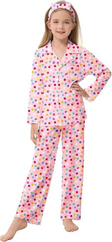 CARETOO Girls Pajamas Satin Long Sleeve Long Pants with Headband Pajama Set Kids Cute Button down Sleepwear 4-12Y in Saudi Arabia