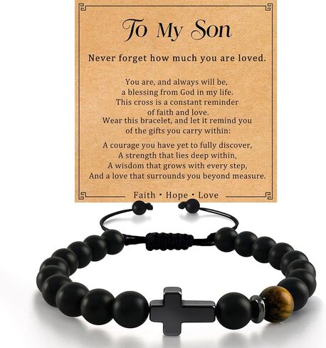 Cross Bracelet Gifts for Teen Boys, Religious Christian Jewelry Adjustable Beads Bracelet Easter Christian Baptism Birthday Valentine's Gifts for Son Grandson Nephew Teenage Boys in Saudi Arabia