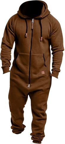 Men's Sleepwear Fleece Lined Hooded Jumpsuit Zip Up Pajamas Loungewear Jogger Sweatsuit Overall Romper Sleepwear in Saudi Arabia