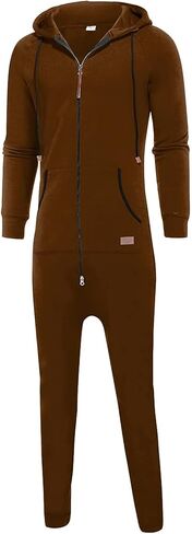 Men's Sleepwear Fleece Lined Hooded Jumpsuit Zip Up Pajamas Loungewear Jogger Sweatsuit Overall Romper Sleepwear in Saudi Arabia