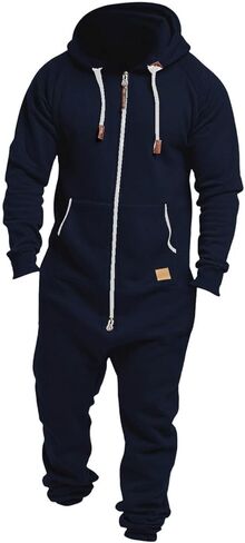 Men's Sleepwear Fleece Lined Hooded Jumpsuit Zip Up Pajamas Loungewear Jogger Sweatsuit Overall Romper Sleepwear in Saudi Arabia