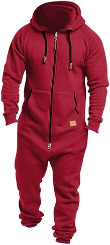 Men's Sleepwear Fleece Lined Hooded Jumpsuit Zip Up Pajamas Loungewear Jogger Sweatsuit Overall Romper Sleepwear in Saudi Arabia