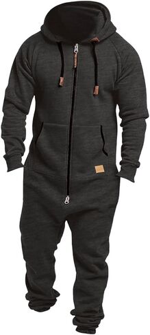 Men's Sleepwear Fleece Lined Hooded Jumpsuit Zip Up Pajamas Loungewear Jogger Sweatsuit Overall Romper Sleepwear in Saudi Arabia