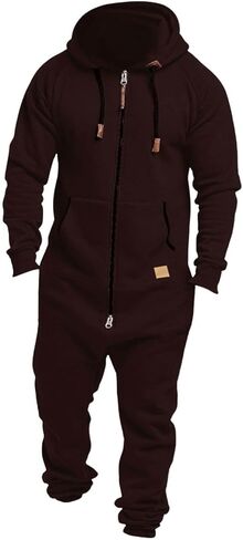 Men's Sleepwear Fleece Lined Hooded Jumpsuit Zip Up Pajamas Loungewear Jogger Sweatsuit Overall Romper Sleepwear in Saudi Arabia