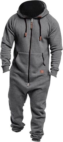 Men's Sleepwear Fleece Lined Hooded Jumpsuit Zip Up Pajamas Loungewear Jogger Sweatsuit Overall Romper Sleepwear in Saudi Arabia