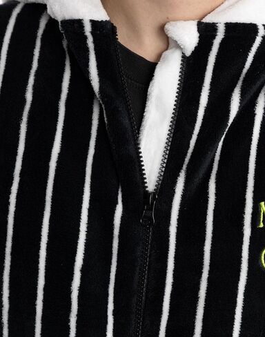Disney The Nightmare Before Christmas Jack Skellington Unisex Black Onesie | Hooded Zip-Up Loungewear in Striped Fleece in Kuwait