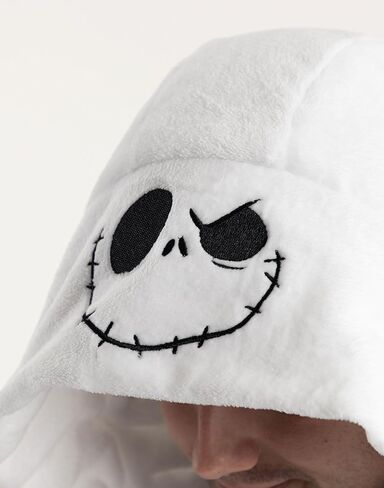 Disney The Nightmare Before Christmas Jack Skellington Unisex Black Onesie | Hooded Zip-Up Loungewear in Striped Fleece in Kuwait