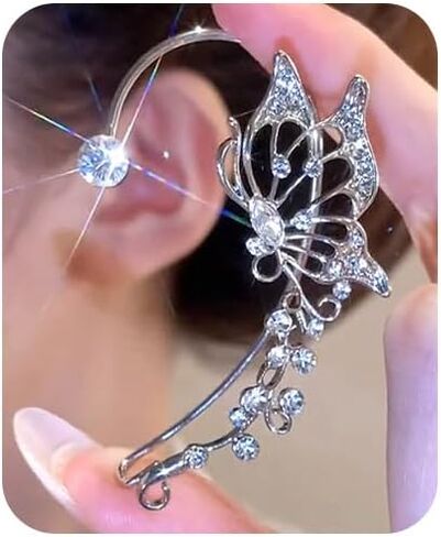 WZNBBOY Gold Butterfly Tiny Stud Earrings Dainty Crystal Cubic Zirconia Diamond Cartilage Ear Cuff Long Pearl Chain Tassel Earrings for Girls in Saudi Arabia