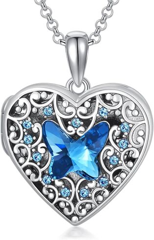 Dorunmo Personalized Locket Necklace 925 Sterling Silver that Holds Pictures Butterfly Birthstone Photo Heart Locket Custom Jewelry Congratulations New Beginnings New Job Gifts for Women in Saudi Arabia