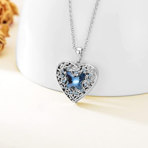 Dorunmo Personalized Locket Necklace 925 Sterling Silver that Holds Pictures Butterfly Birthstone Photo Heart Locket Custom Jewelry Congratulations New Beginnings New Job Gifts for Women in Saudi Arabia