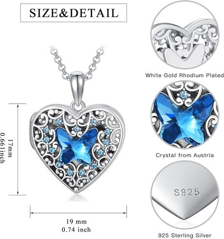 Dorunmo Personalized Locket Necklace 925 Sterling Silver that Holds Pictures Butterfly Birthstone Photo Heart Locket Custom Jewelry Congratulations New Beginnings New Job Gifts for Women in Saudi Arabia