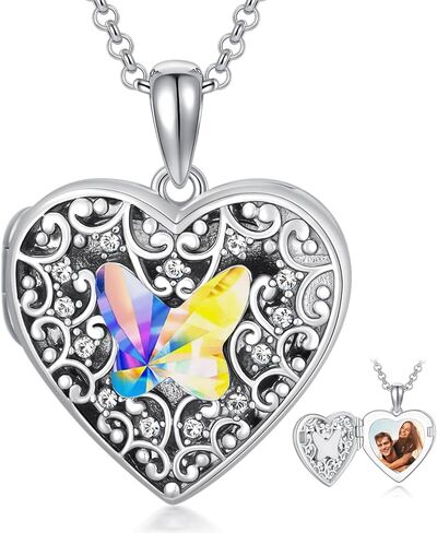 Dorunmo Personalized Locket Necklace 925 Sterling Silver that Holds Pictures Butterfly Birthstone Photo Heart Locket Custom Jewelry Congratulations New Beginnings New Job Gifts for Women in Saudi Arabia