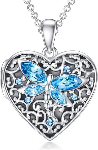 Dorunmo Personalized Locket Necklace 925 Sterling Silver that Holds Pictures Butterfly Birthstone Photo Heart Locket Custom Jewelry Congratulations New Beginnings New Job Gifts for Women in Saudi Arabia