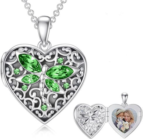 Dorunmo Personalized Locket Necklace 925 Sterling Silver that Holds Pictures Butterfly Birthstone Photo Heart Locket Custom Jewelry Congratulations New Beginnings New Job Gifts for Women in Saudi Arabia