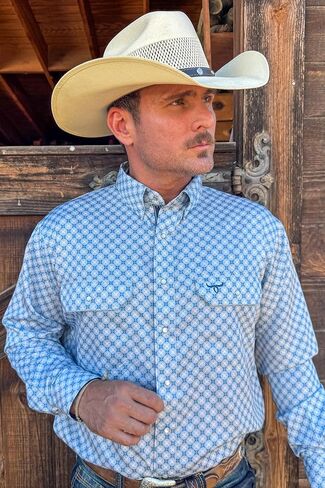 قميص Drover Cowboy Threads للرجال بأكمام طويلة، قميص بفتحة تهوية من سلسلة Signature Series The Honcho in Kuwait