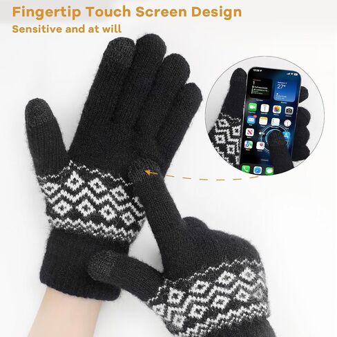 قفازات الشتاء العاطفية للنساء - شاشة تعمل باللمس، طبقة مزدوجة، قفازات دافئة للرسائل النصية للطقس البارد in Kuwait