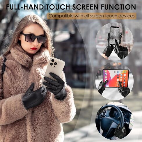 Trifabricy Leather Gloves for Women - Womens Leather Winter Gloves, Warm Lined Touchscreen Winter Glove for Cold Weather in Saudi Arabia