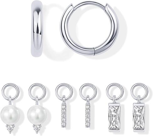 PAVOI 14K Gold Plated Huggie Earring Charms for Women - Mix and Match Huggie Hoop Earrings with Charms Pack - Dangle Dainty Motif Set with Cubic Zirconia, Heart, Cross, Pearl & Evil Eye Jewelry in Saudi Arabia