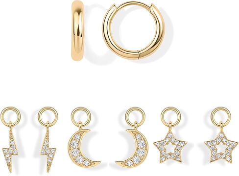 PAVOI 14K Gold Plated Huggie Earring Charms for Women - Mix and Match Huggie Hoop Earrings with Charms Pack - Dangle Dainty Motif Set with Cubic Zirconia, Heart, Cross, Pearl & Evil Eye Jewelry in Saudi Arabia