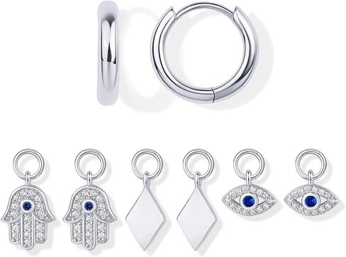 PAVOI 14K Gold Plated Huggie Earring Charms for Women - Mix and Match Huggie Hoop Earrings with Charms Pack - Dangle Dainty Motif Set with Cubic Zirconia, Heart, Cross, Pearl & Evil Eye Jewelry in Saudi Arabia