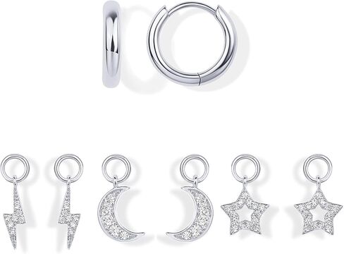 PAVOI 14K Gold Plated Huggie Earring Charms for Women - Mix and Match Huggie Hoop Earrings with Charms Pack - Dangle Dainty Motif Set with Cubic Zirconia, Heart, Cross, Pearl & Evil Eye Jewelry in Saudi Arabia