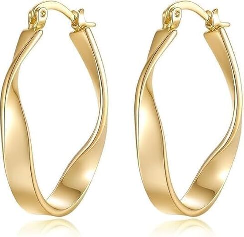 14K الذهب هوب أقراط للنساء العصرية سميكة الملتوية الأطواق القرط غرامة نسج تصميم 14K أقراط الذهب للمرأة القرط مجوهرات للنساء 30MM in Kuwait