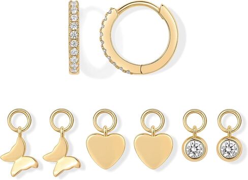 PAVOI 14K Gold Plated Huggie Earring Charms for Women - Mix and Match Huggie Hoop Earrings with Charms Pack - Dangle Dainty Motif Set with Cubic Zirconia, Heart, Cross, Pearl & Evil Eye Jewelry in Saudi Arabia