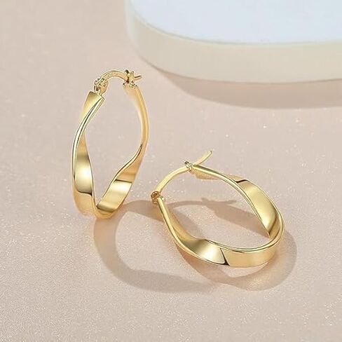 14K Gold Hoop Earrings for Women Trendy Thick Twisted Hoops Earring Fine Weave Design 14K Gold Earrings for Womens Earring Jewelry for Women 30MM in Kuwait