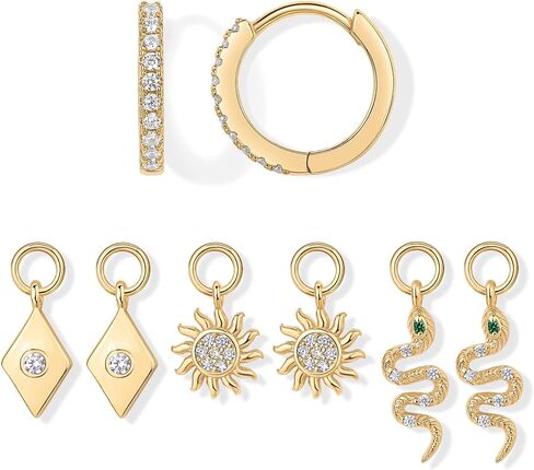 PAVOI 14K Gold Plated Huggie Earring Charms for Women - Mix and Match Huggie Hoop Earrings with Charms Pack - Dangle Dainty Motif Set with Cubic Zirconia, Heart, Cross, Pearl & Evil Eye Jewelry in Saudi Arabia