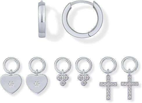 PAVOI 14K Gold Plated Huggie Earring Charms for Women - Mix and Match Huggie Hoop Earrings with Charms Pack - Dangle Dainty Motif Set with Cubic Zirconia, Heart, Cross, Pearl & Evil Eye Jewelry in Saudi Arabia