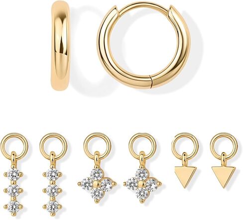 PAVOI 14K Gold Plated Huggie Earring Charms for Women - Mix and Match Huggie Hoop Earrings with Charms Pack - Dangle Dainty Motif Set with Cubic Zirconia, Heart, Cross, Pearl & Evil Eye Jewelry in Saudi Arabia