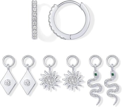 PAVOI 14K Gold Plated Huggie Earring Charms for Women - Mix and Match Huggie Hoop Earrings with Charms Pack - Dangle Dainty Motif Set with Cubic Zirconia, Heart, Cross, Pearl & Evil Eye Jewelry in Saudi Arabia