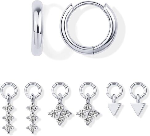 PAVOI 14K Gold Plated Huggie Earring Charms for Women - Mix and Match Huggie Hoop Earrings with Charms Pack - Dangle Dainty Motif Set with Cubic Zirconia, Heart, Cross, Pearl & Evil Eye Jewelry in Saudi Arabia