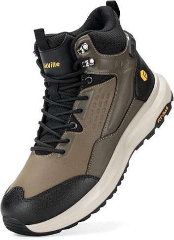 FitVille Wide Mens Boots All-Terrain Non-Slip Men's Hiking Boots Mid Height Outdoor Trekking Camping Shoes for Men, Durable Upper, Comfortable & Shock-Absorbing in Saudi Arabia