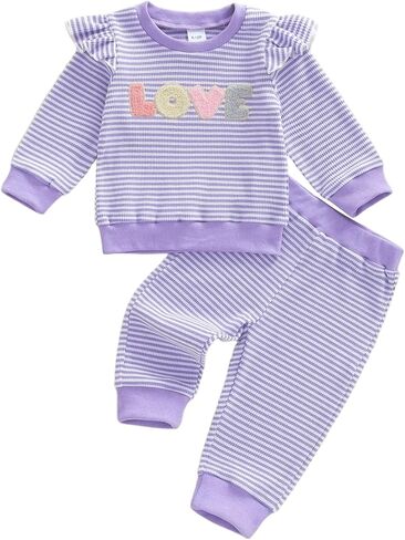 DuAnyozu Baby Girl Valentines Day Outfit Winter Clothes Heart Print Long Sleeve Sweatshirts Pants Toddler Infant Clothing in Kuwait