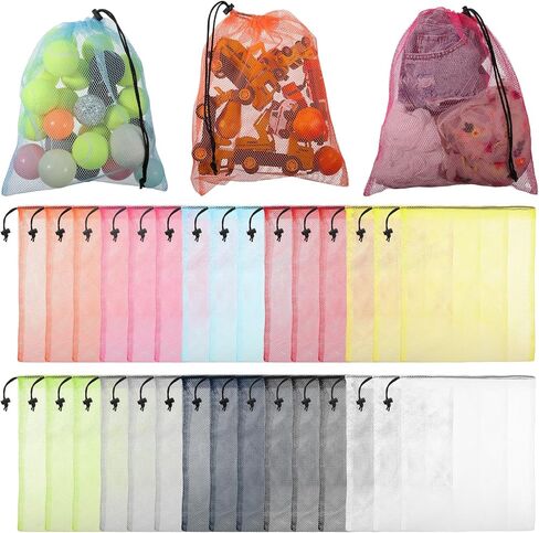 30 Pcs Mesh Drawstring Bags, 15.75x14.17 Inch Nylon Laundry Bag, Multicolor Breathable Storage Bag for Pool Beach Sports Gear in Kuwait