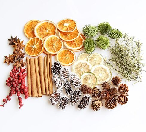 DIY Natural Dried Flower Kit - Bulk Dried Plants, Pine Cones, Scented Lemon Slices, Cinnamon Sticks Wood Roses & Mini Pinecones for Home Décor, Christmas Decoration (Orange - A) in Saudi Arabia